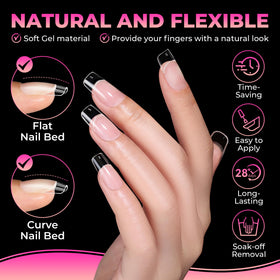 Model applying UNA GELLA Medium Square Gel Nail Tips