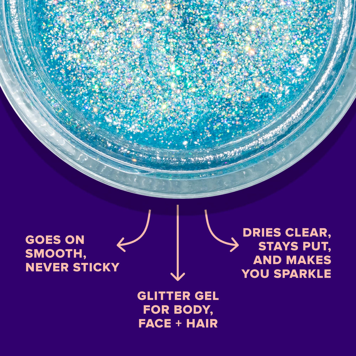 Model applying UNICORN SNOT Blue Glitter Gel on cheek
