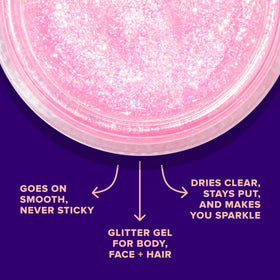 Model applying UNICORN SNOT Glitter Gel on cheek
