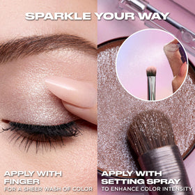 Model applying URBAN DECAY Moondust Red Eyeshadow