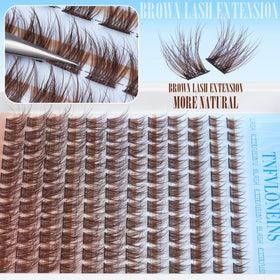 Model showcasing natural look with TNFVLONEINS brown lash clusters