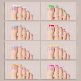 Model showcasing NOVO OVO French Tip Toe Nail Tips with sandals