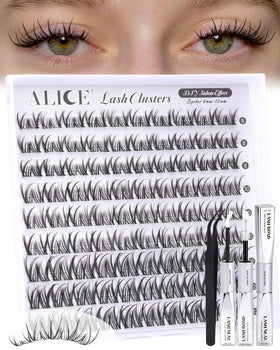 Model showcasing the final look with ALICE lash clusters