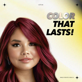 Model showcasing vibrant Cherry Red hair color from Got2B