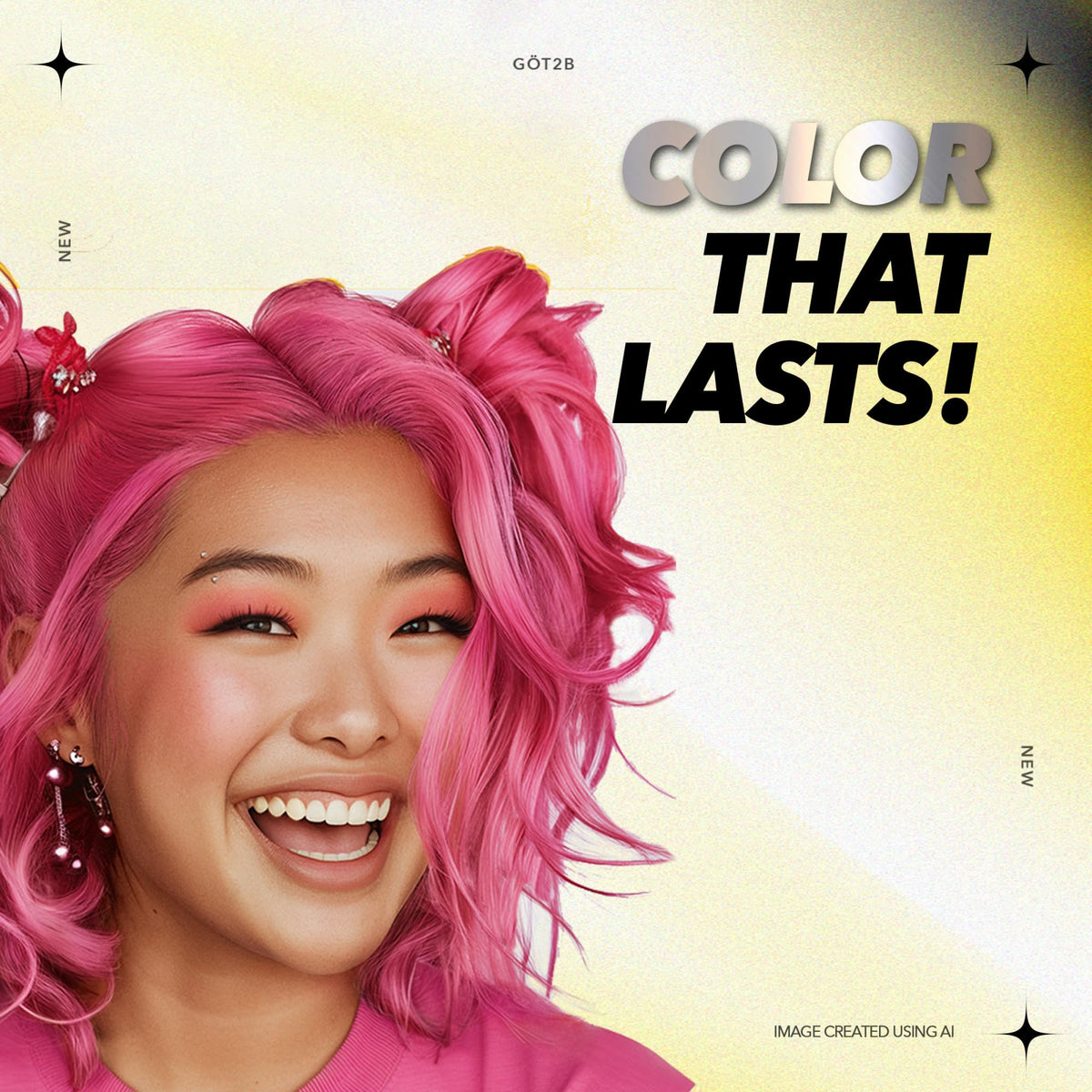 Model showcasing vibrant pink hair colour with Got2B Metallics
