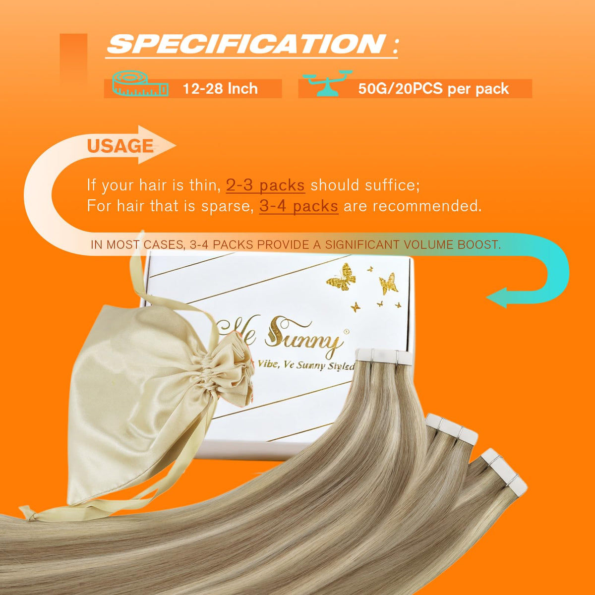 Model showcasing wavy hairstyle with Sunny Hair Tape in Extensions
