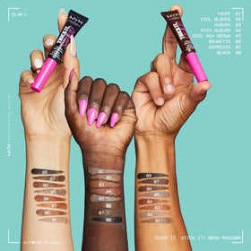 Model using NYX Thick It Stick It Brow Mascara