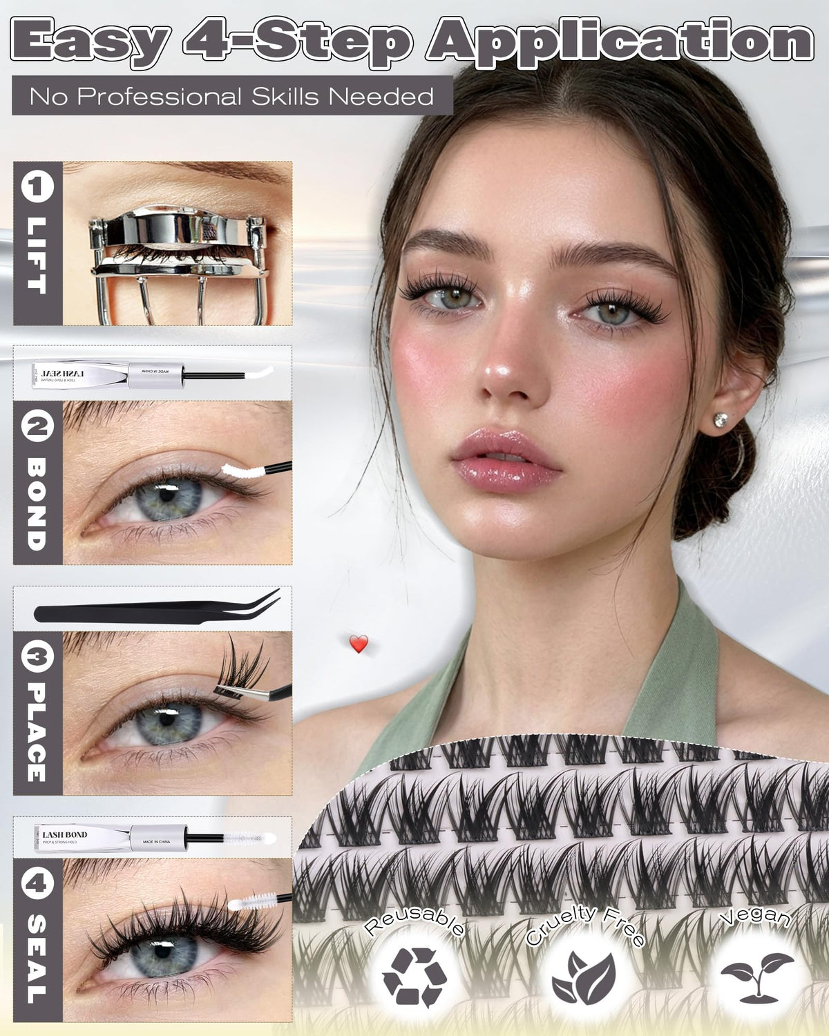 Model wearing ALICE Wispy Lash Clusters in natural light