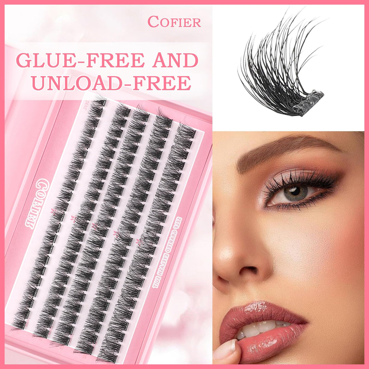 Model wearing CoFier Wispy Lash Clusters for a natural look