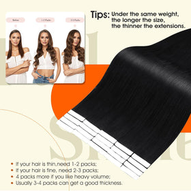 Model wearing Full Shine 14 Inch Tape In Extensions