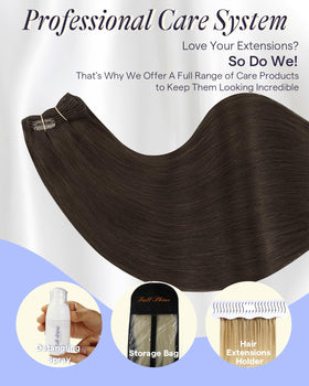 Model wearing Full Shine Dark Brown Clip-in Hair Extensions