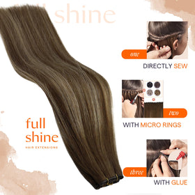 Model wearing Full Shine Genius Weft Hair Extensions styled