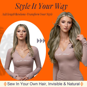 Model wearing Full Shine hair extensions