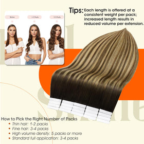 Model wearing Full Shine Tape In Hair Extensions Dark Brown Caramel