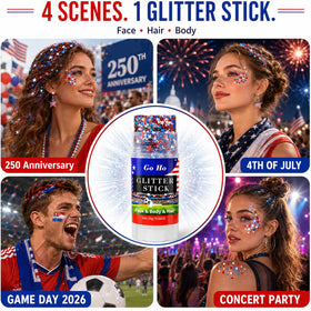 Model wearing Go Ho Glitter Stick at a 4th of July event