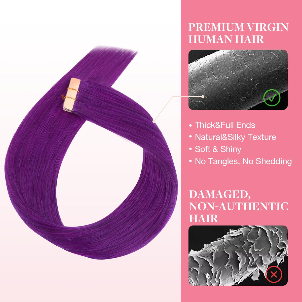 Model wearing GOO GOO Tape-In Hair Extensions in purple