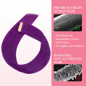 Model wearing GOO GOO Tape-In Hair Extensions in purple