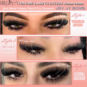 Model wearing HK HIKLASY mega volume lash clusters