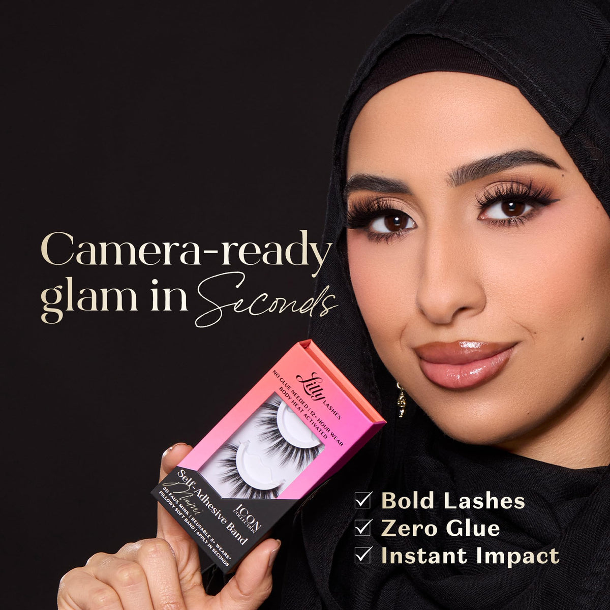 Model wearing Lilly Lashes Self Adhesive Eyelashes