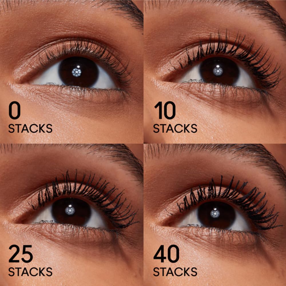 Model wearing MAC Stack Superstack Mega Brush Waterproof Mascara
