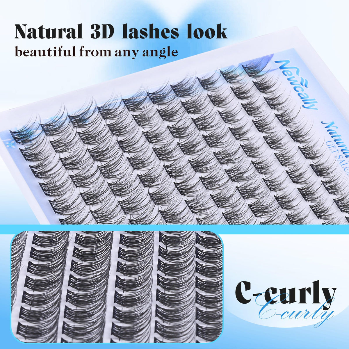 Model wearing Newcally C-Curly lash clusters