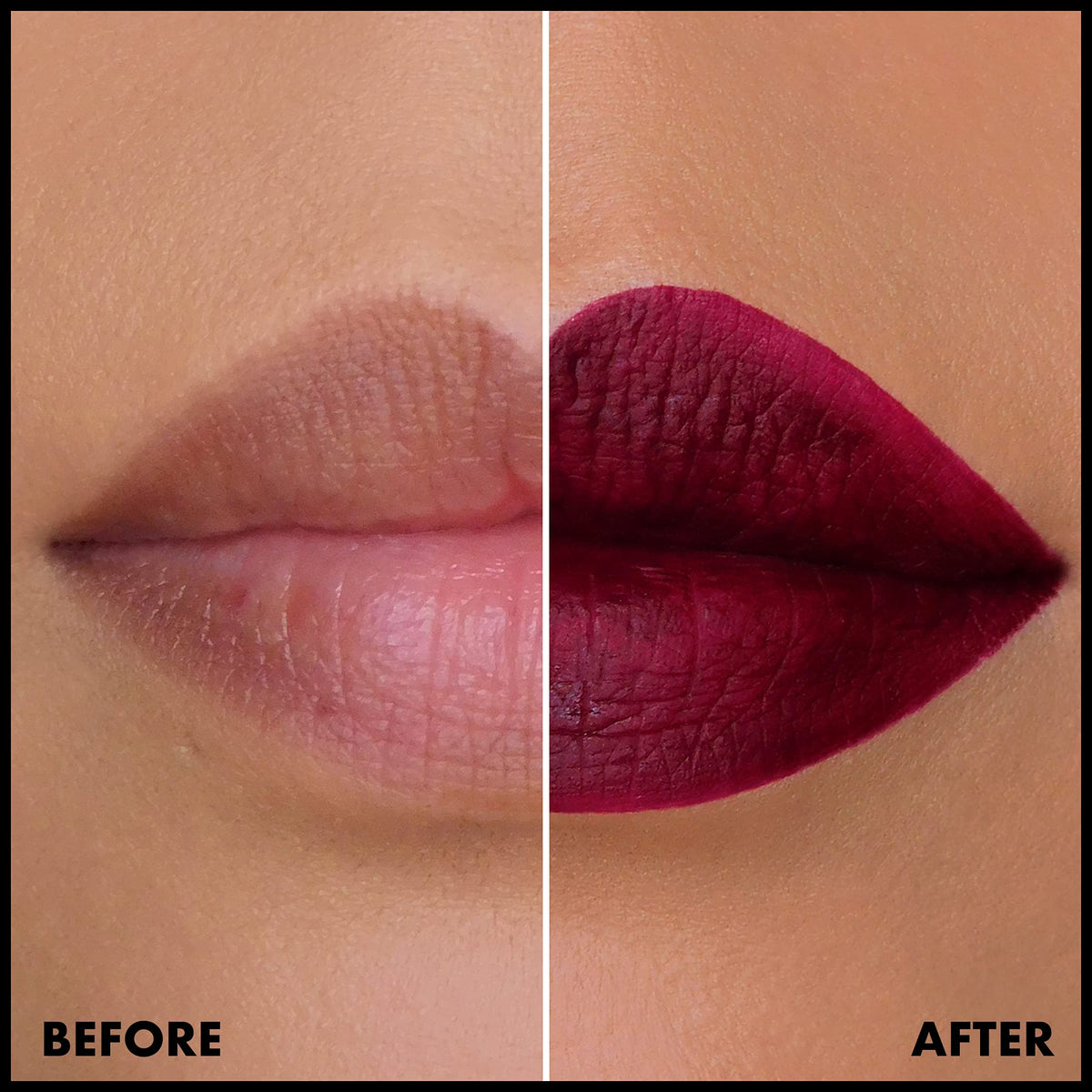 Model wearing NYX Lip Lingerie XXL Matte Liquid Lipstick Sizzlin' Oxblood Red