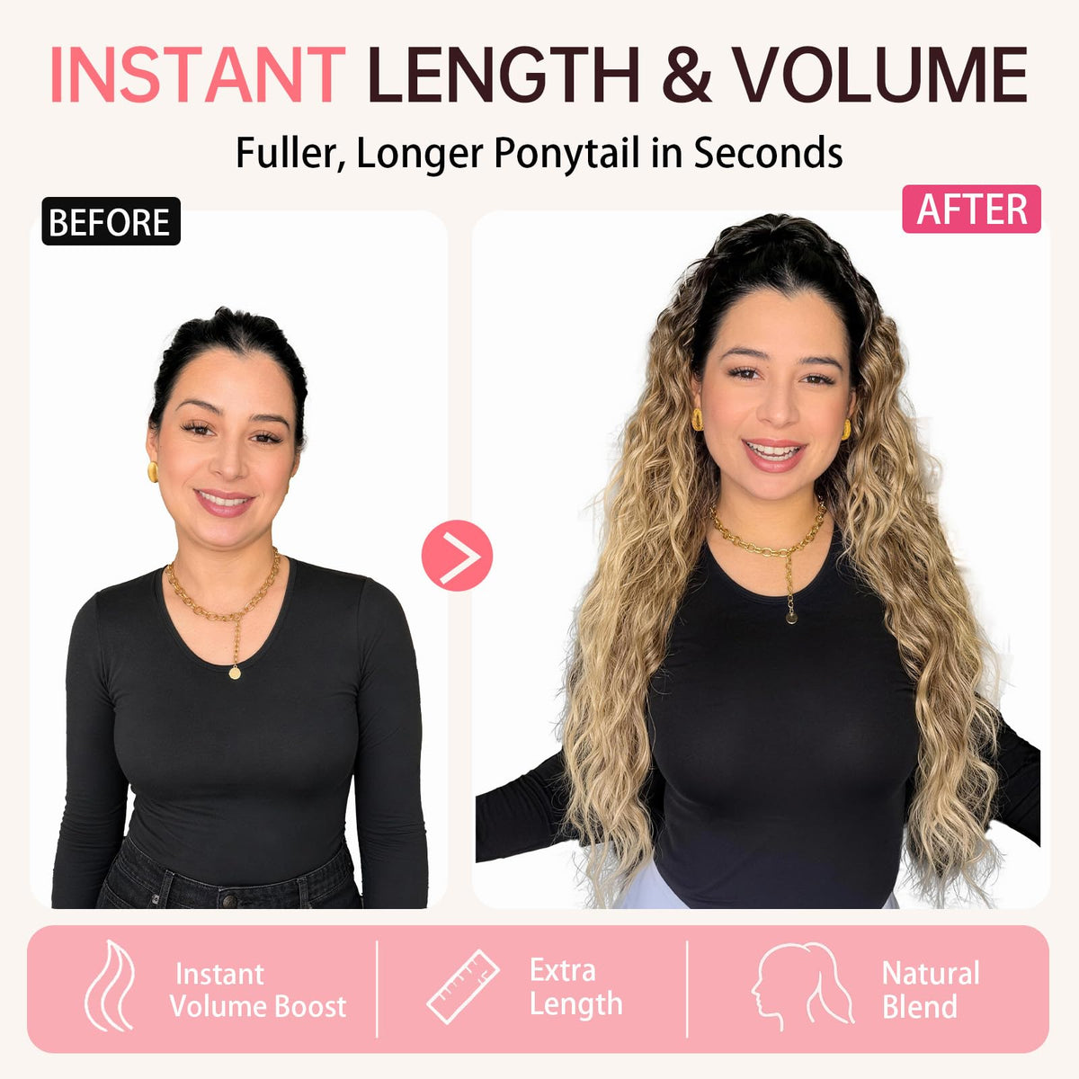 Model wearing ORSUNCER curly ponytail extension