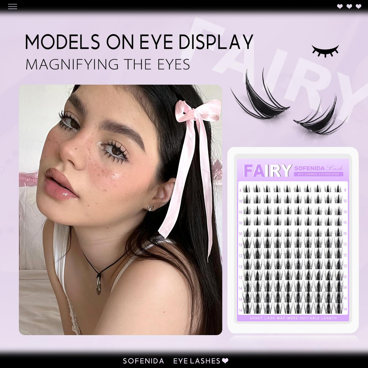 Model wearing SOFENIDA Fairy Lash Clusters for a dramatic look