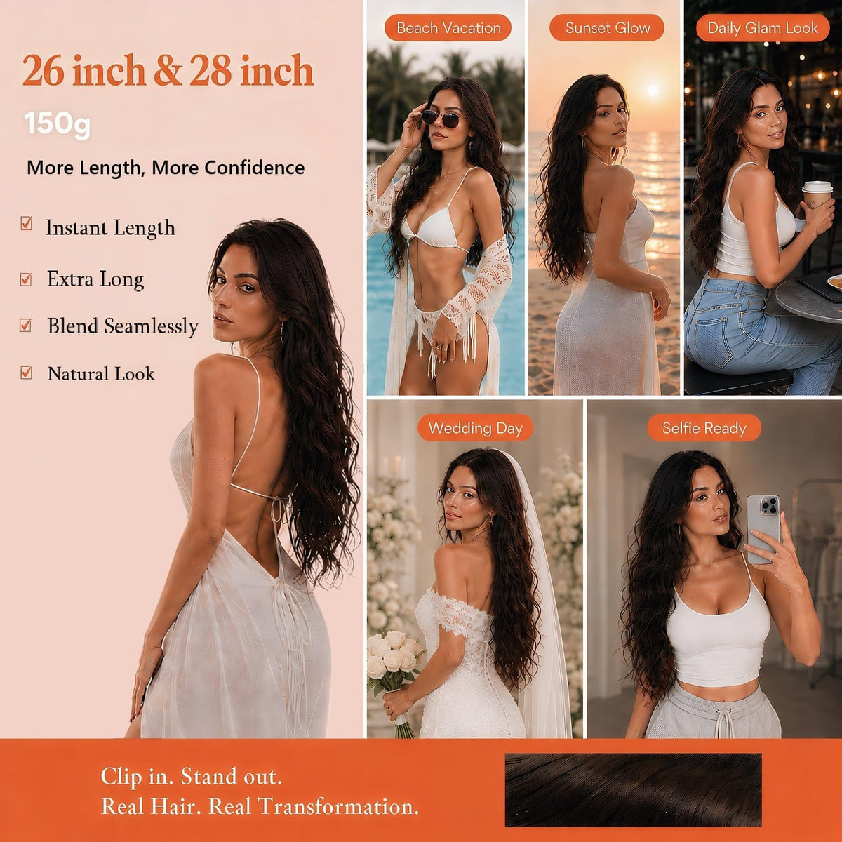 Model wearing Sunny Hair Clip-in Extensions styled