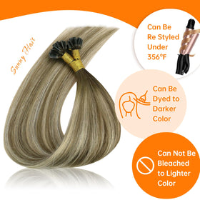 Model wearing Sunny Hair K Tip extensions in a ponytail