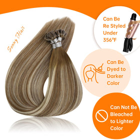 Model wearing Sunny Hair U Tip extensions styled in waves