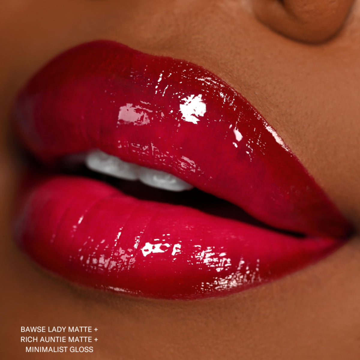 Model wearing The Lip Bar Nonstop Liquid Matte Lipstick Rich Auntie