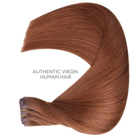 Model wearing Wennalife Clip In Hair Extensions Cinnamon Copper