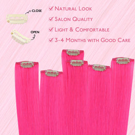 Model wearing Wennalife Hot Pink Clip-In Hair Extensions