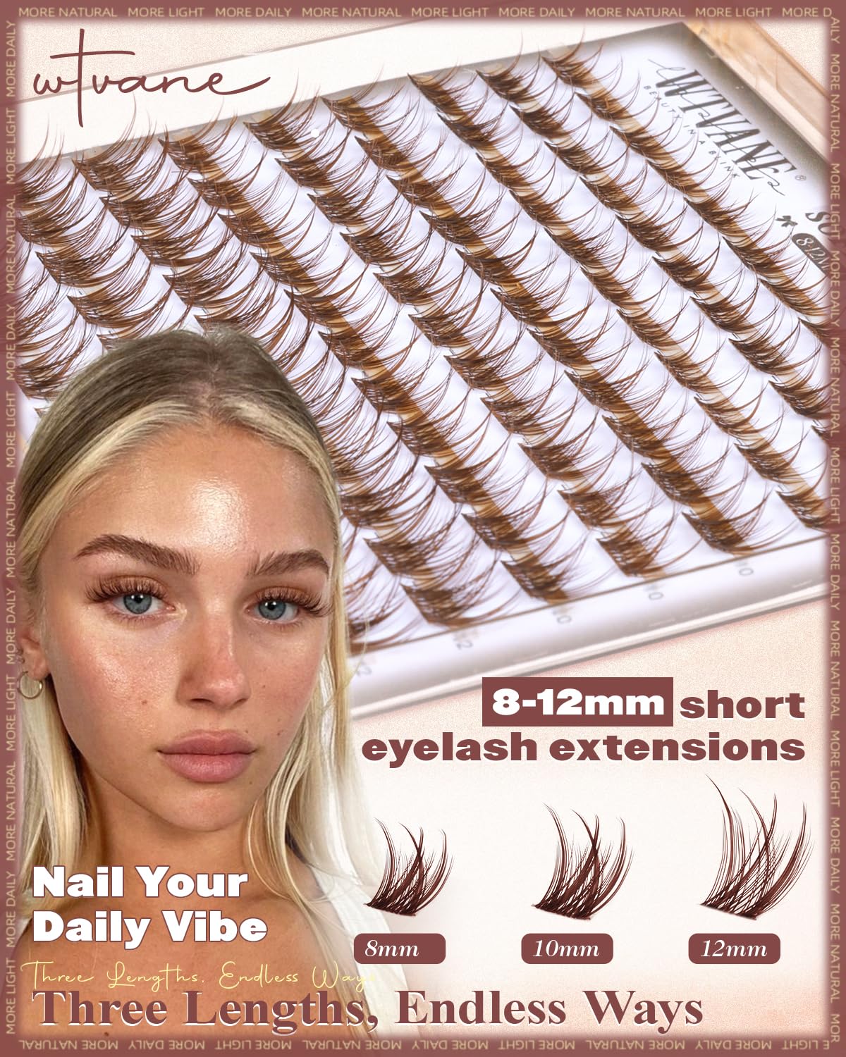 Model wearing wtvane Brown Lash Clusters for natural look