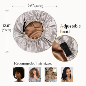 Model wearing YANIBEST satin bonnet while applying face mask
