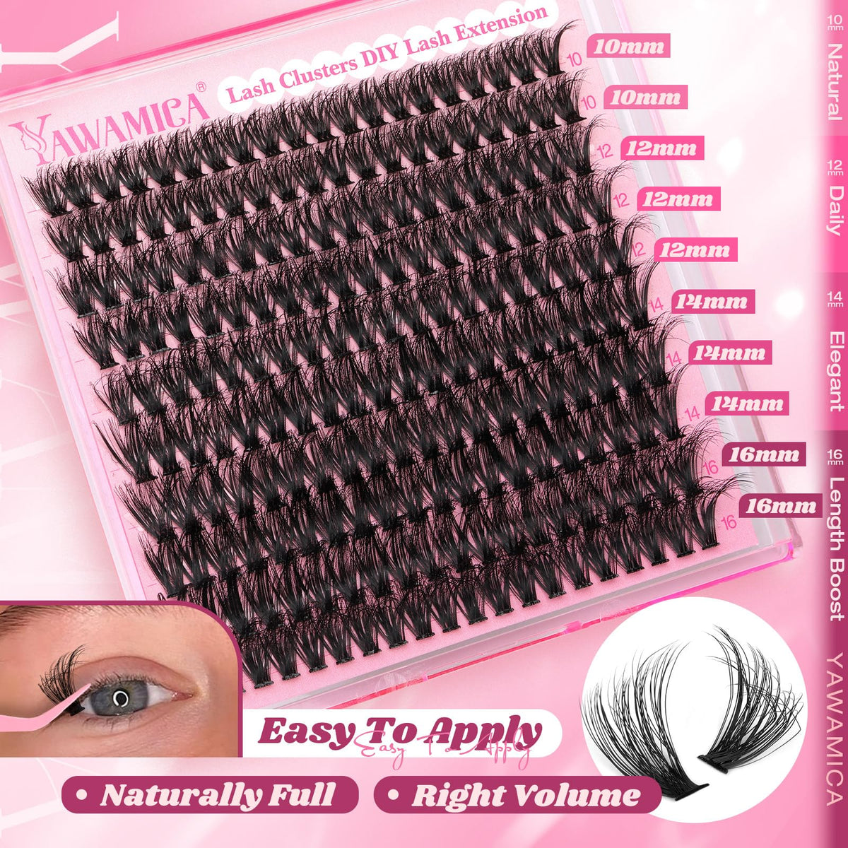 Model wearing Yawamica lash clusters with natural makeup
