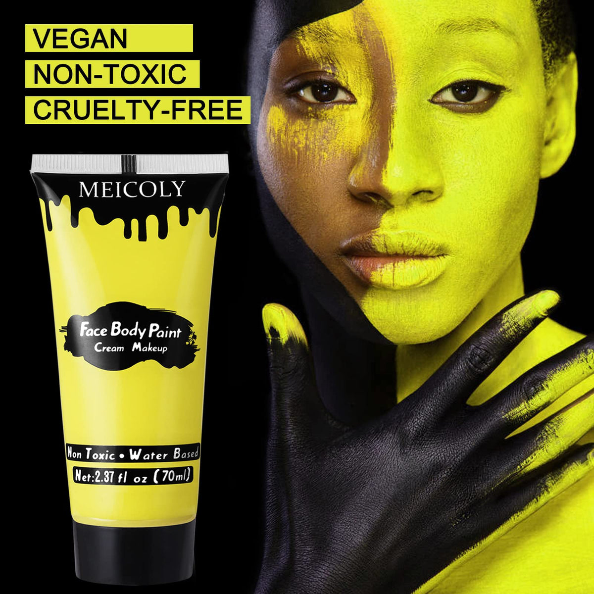 Model with MEICOLY Yellow Face Body Paint for Halloween