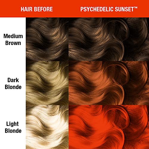 Model with vibrant orange hair dyed with MANIC PANIC