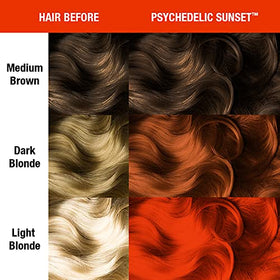 Model with vibrant orange hair dyed with MANIC PANIC