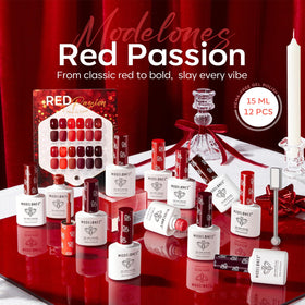 modelones 12Pcs Red Gel Polish Set display board showcasing colours