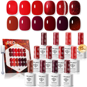 modelones 12Pcs Red Gel Polish Set with Cat Eye Glitter front view