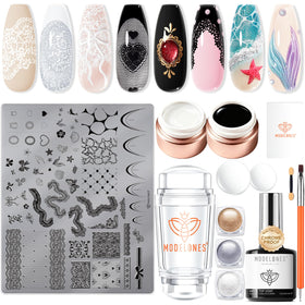 modelones 16Pcs Nail Stamping Kit with lace stamping plate