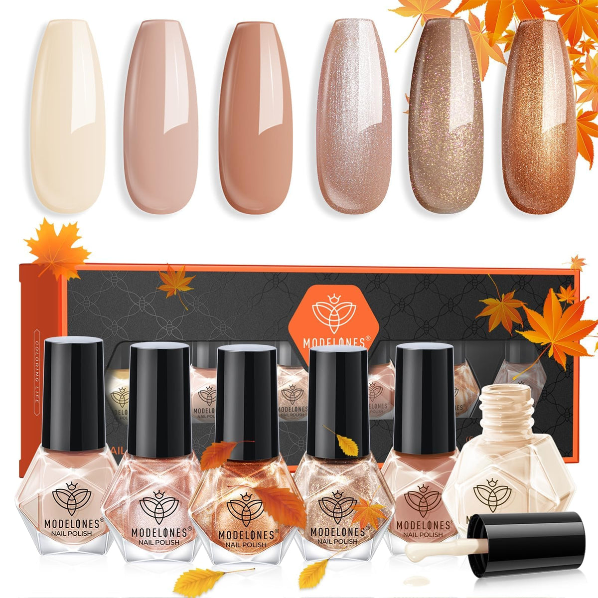 modelones 6 Colours Nude Brown Nail Polish Set front view