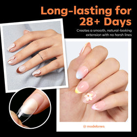 Modelones almond nail tips showing half matte design