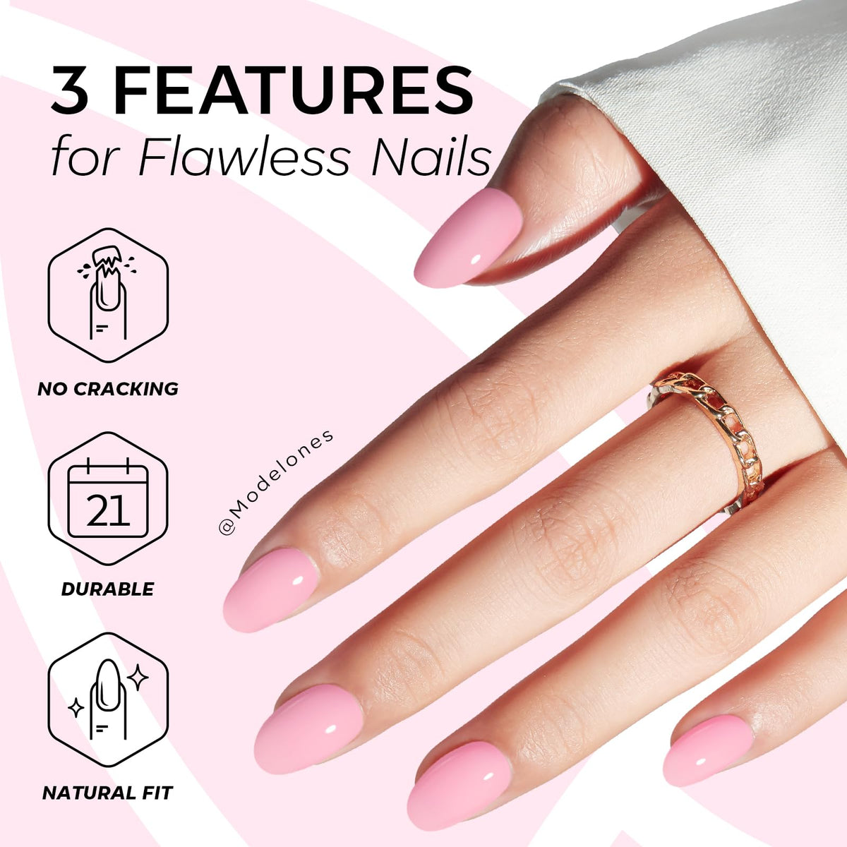 modelones Baby Pink Short Press on Nails displayed with a mini nail file
