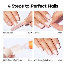 modelones Baby Pink Short Press on Nails showing application process