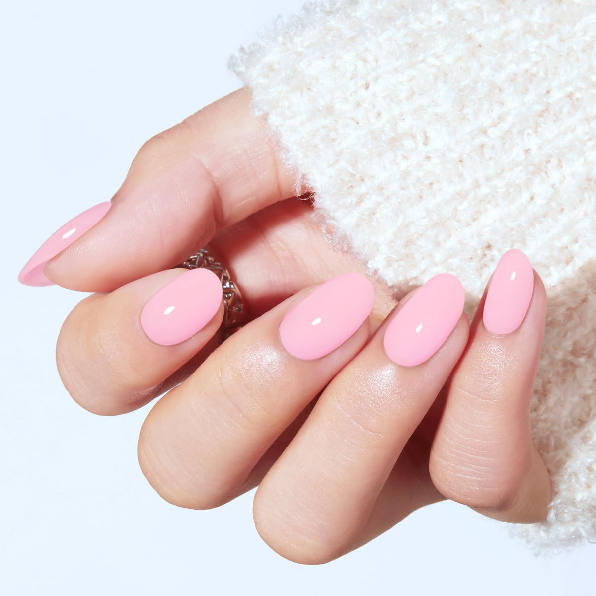 modelones Baby Pink Short Press on Nails showing different sizes