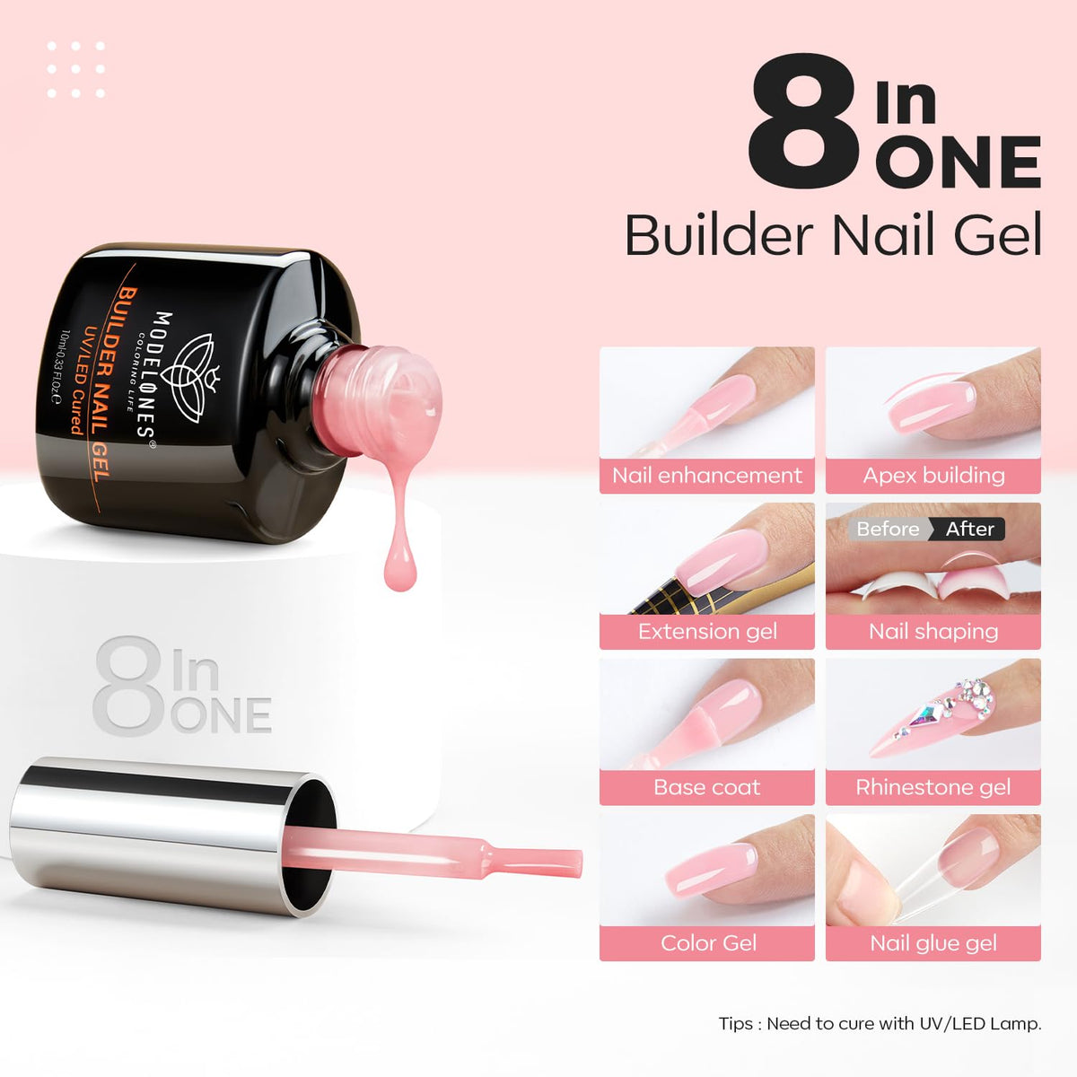 modelones Base Coat Builder Nail Gel clear bottle close-up