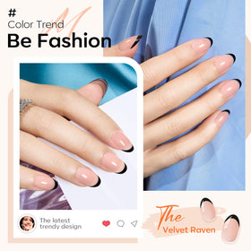 modelones Black French Tip Press On Nails displayed on a hand